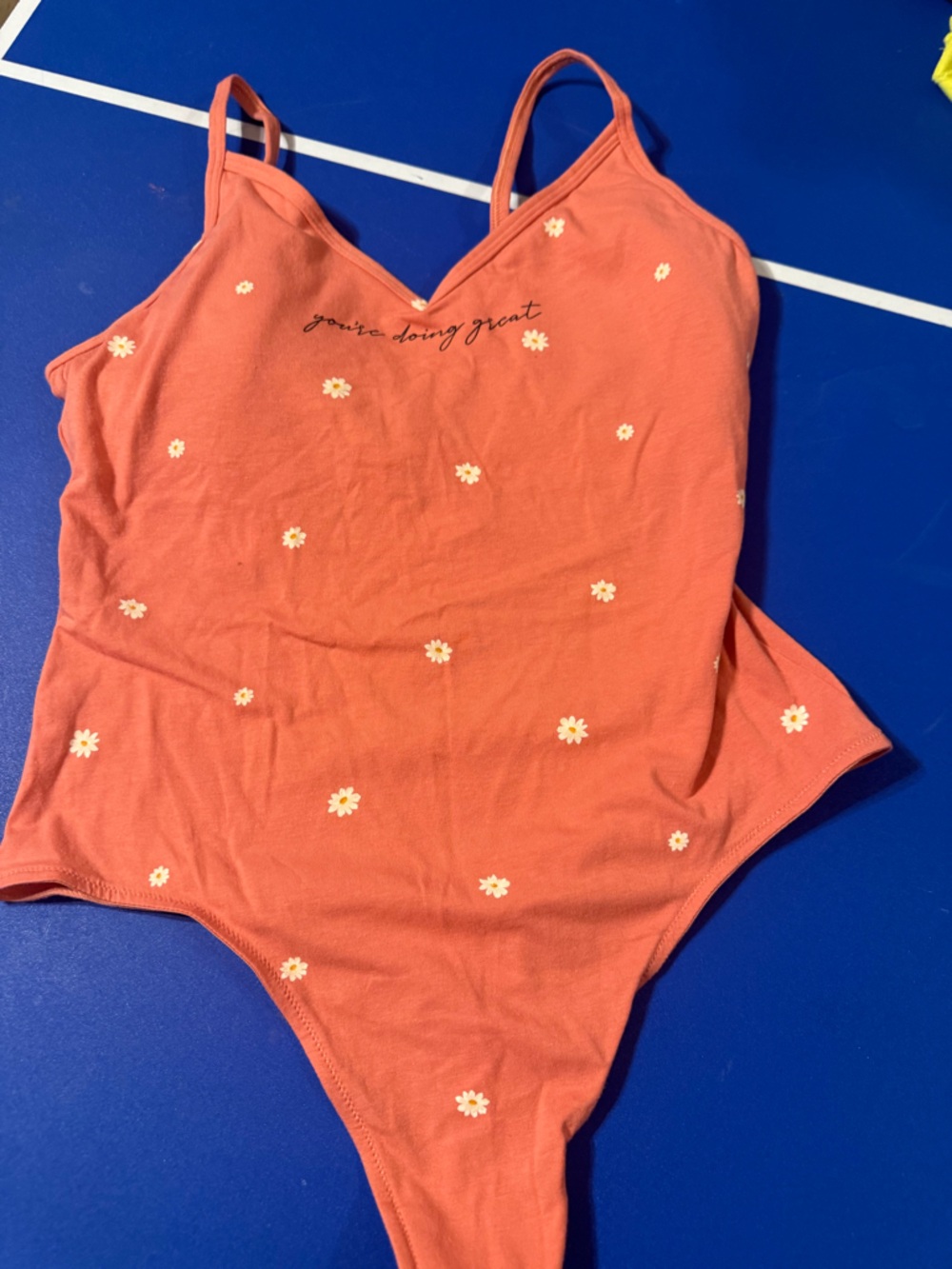 Coral Daisy Print Bodysuit with Positive Script